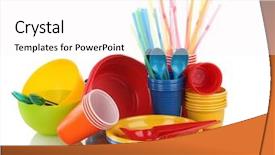  Presentation with napkins - Amazing PPT theme having disposable cup - bright plastic tableware and napkins backdrop and a white colored foreground