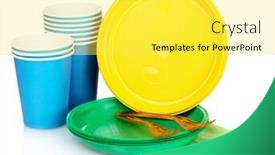  Presentation with tableware - PPT theme featuring bright plastic tableware isolated on white background and a yellow colored foreground