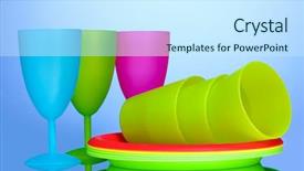  Presentation with tableware - PPT theme enhanced with bright plastic tableware on blue background and a cool aqua colored foreground
