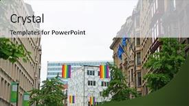  Presentation with city street - PPT layouts consisting of bright pride flags on city background and a cool aqua colored foreground
