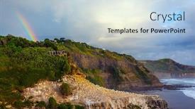  Presentation with beach rainbow - Slides enhanced with bright-rainbow-illuminates-the-clouds background and a light blue colored foreground