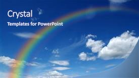  Presentation with sky rainbow - PPT theme with bright rainbow in the sky background and a ocean colored foreground
