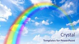  Presentation with sky rainbow - Amazing presentation theme having bright rainbow in the sky backdrop and a sky blue colored foreground