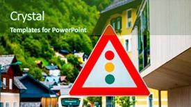  Presentation with traffic light - PPT theme consisting of bright road traffic light regulation background and a forest green colored foreground