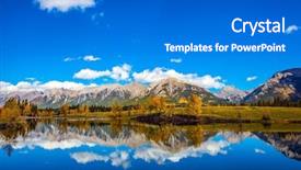  Presentation with shining - Audience pleasing PPT layouts consisting of bright shining autumn day in canmore majestic mountains and scenic cumulus clouds are reflected in smooth water of the lake the concept of recreational tourism backdrop and a gray colored foreground