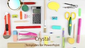  Presentation with smart objects - Beautiful PPT theme featuring bright stationery objects on table backdrop and a soft green colored foreground