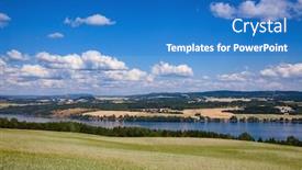  Presentation with green lake - Amazing slide deck having bright summer day at freshwater lake mjosa the largest norwegian lake with green field in foreground oppland county norway backdrop and a teal colored foreground