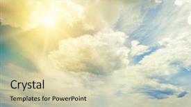  Presentation with sun rays on blue sky - Audience pleasing presentation design consisting of bright sun on blue sky backdrop and a  colored foreground