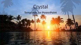  Presentation with tropical beach sunset - Slide set featuring bright sunset among palm trees background and a light blue colored foreground