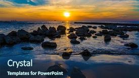  Presentation with sunset beach - Cool new presentation design with sandy beach in tidal waves backdrop and a navy blue colored foreground