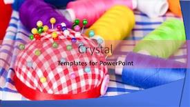  Presentation with thread - PPT theme featuring bright thread measuring tape and fabric background and a coral colored foreground