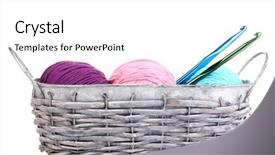  Presentation with knitting - Slides featuring bright threads for knitting in basket isolated on white background and a white colored foreground