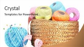  Presentation with knitting - Beautiful theme featuring bright threads for knitting in the basket isolated on white backdrop and a white colored foreground
