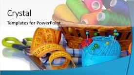  Presentation with half white and half bright coloured - Amazing presentation design having bright threads in basket scissors backdrop and a sky blue colored foreground