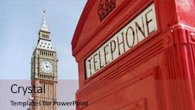  Presentation with red telephone - Amazing presentation theme having bright vibrant iconic london scenes red telephone box with big ben in background backdrop and a red colored foreground