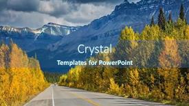  Presentation with road yellow - Colorful PPT theme enhanced with bright yellow aspen and birch beside the road majestic mountains and glaciers on the background of cloudy sky canadian rockies banff national park in the autumn backdrop and a ocean colored foreground