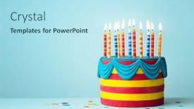  Presentation with birthday cake colorful candles - Cool new theme with brightly-colored-birthday-cake backdrop and a sky blue colored foreground