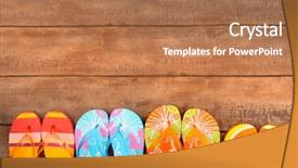  Presentation with wood - Presentation having brightly colored flip-flops background and a coral colored foreground