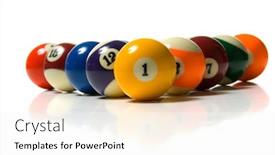  Presentation with billiard - Presentation theme having brightly colored new pool balls or billiard ballslon white background lined up in triangle background and a white colored foreground