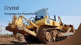  Presentation with bulldozer - Audience pleasing PPT layouts consisting of brigt sky with heavy backdrop and a light blue colored foreground