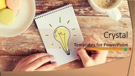  Presentation with bulb - Presentation theme having brilliant - close up of hands drawing background and a coral colored foreground