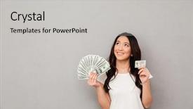  Presentation with credit card - Beautiful presentation theme featuring brilliant - image of asian content woman backdrop and a light gray colored foreground