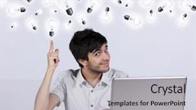  Presentation with ideas - Theme consisting of brilliant - young man with lots background and a light gray colored foreground