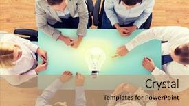  Presentation with team work and productivity - Audience pleasing PPT theme consisting of brilliant thinking - business people and team work backdrop and a coral colored foreground