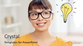  Presentation with light bulb - PPT theme having brilliant thinking - people education vision and portrait background and a coral colored foreground