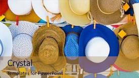  Presentation with straw - Theme having brim - colorful straw hats hanging background and a  colored foreground