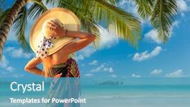  Presentation with shells beach summer holiday - Colorful slide set enhanced with brim - woman enjoying her holidays backdrop and a teal colored foreground