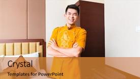  Presentation with luxury hotel - Audience pleasing presentation design consisting of bringing the suitcase of guest backdrop and a gold colored foreground