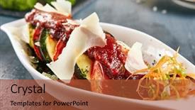  Presentation with cheese - Presentation theme having brinjal - baked eggplants with cheese tomatoes background and a red colored foreground