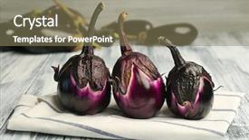  Presentation with napkin - Cool new theme with brinjal - composition with fresh eggplants backdrop and a coral colored foreground