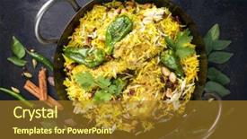  Presentation with chicken - Colorful slide deck enhanced with brinjal - indian chicken biryani with nuts backdrop and a tawny brown colored foreground