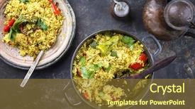  Presentation with sweet - Beautiful theme featuring brinjal - indian vegetable biryani with sweet backdrop and a tawny brown colored foreground