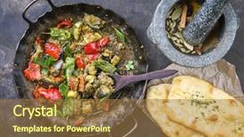  Presentation with curry - Slides enhanced with brinjal - indian vegetable curry fry background and a coral colored foreground