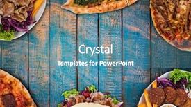  Presentation with meals - Colorful slide set enhanced with brinjal - top down view on traditional backdrop and a teal colored foreground