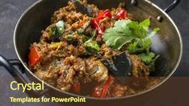  Presentation with plant disease phomopsis blight of brinjal - Slide set consisting of brinjal masala fry in bowl background and a tawny brown colored foreground