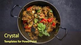  Presentation with plant disease phomopsis blight of brinjal - Slides having brinjal masala fry in bowl background and a tawny brown colored foreground