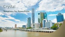  Presentation with skyline - PPT theme having brisbane-skyline-with-skyscrapers background and a sky blue colored foreground