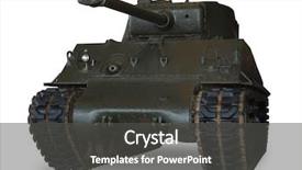  Presentation with battle - Colorful PPT layouts enhanced with british army - american m4 sherman main battle backdrop and a dark gray colored foreground