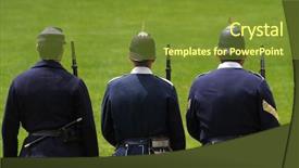 Presentation with fort - PPT theme having british army - guards at mackinac fort getting background and a tawny brown colored foreground