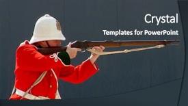  Presentation with military - Presentation design with british army - soldier and rifle at military background and a dark gray colored foreground