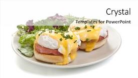  Presentation with english research - Cool new presentation theme with british cuisine - eggs benedict- toasted english muffins backdrop and a white colored foreground
