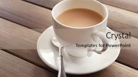  Presentation with milk tea - PPT layouts with british cuisine - milk tea on wooden background background and a coral colored foreground