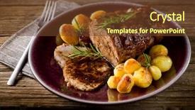  Presentation with veal - Amazing PPT theme having british cuisine - roast of veal with potatoes backdrop and a tawny brown colored foreground