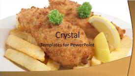  Presentation with drgon furite chips - Amazing slides having british food - fried cod fillets with chips backdrop and a gold colored foreground