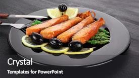  Presentation with salmon grilled fish salmon grilled - Presentation theme enhanced with british food - grilled salmon slices with asparagus background and a dark gray colored foreground