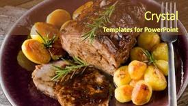 Presentation with veal - Colorful theme enhanced with british food - roast of veal with potatoes backdrop and a tawny brown colored foreground